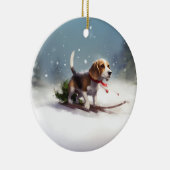 Beagle Weihnachtsschnee im Winter Keramik Ornament (Rechts)
