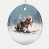 Beagle Weihnachtsschnee im Winter Keramik Ornament (Links)
