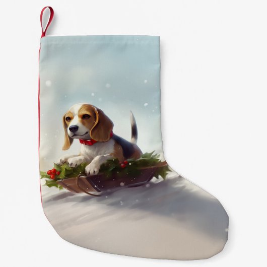 Beagle Weihnachtsschnee im Winter Kleiner Weihnachtsstrumpf (Vorderseite)
