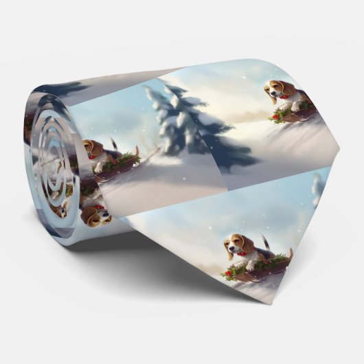 Beagle Weihnachtsschnee im Winter Krawatte (Gerollt)