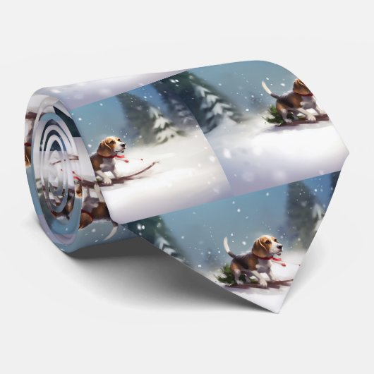 Beagle Weihnachtsschnee im Winter Krawatte (Gerollt)