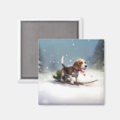 Beagle Weihnachtsschnee im Winter Magnet (Vorderseite/Rückseite)