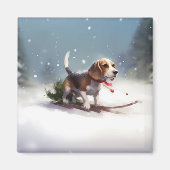 Beagle Weihnachtsschnee im Winter Magnet (Vorne)