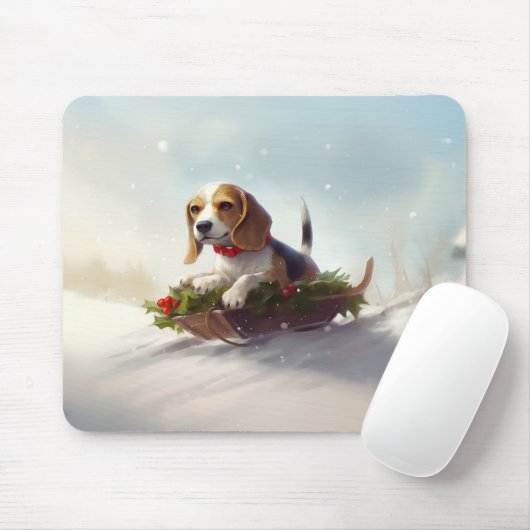 Beagle Weihnachtsschnee im Winter Mousepad (Mit Mouse)