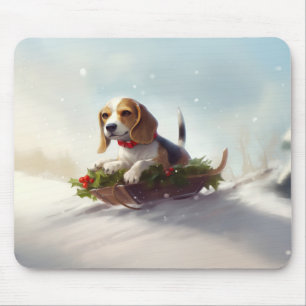 Beagle Weihnachtsschnee im Winter Mousepad