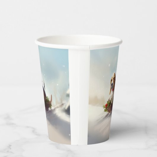 Beagle Weihnachtsschnee im Winter Pappbecher (Rechts)