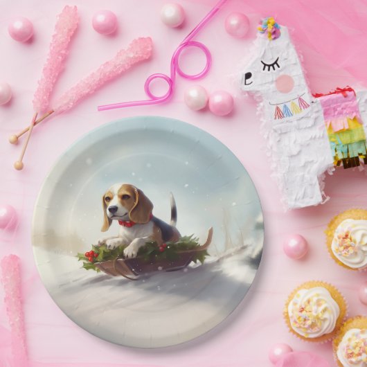 Beagle Weihnachtsschnee im Winter Pappteller (Party)