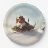 Beagle Weihnachtsschnee im Winter Pappteller (Vorderseite)