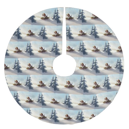 Beagle Weihnachtsschnee im Winter Polyester Weihnachtsbaumdecke (Vorderseite)