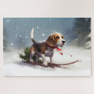 Beagle Weihnachtsschnee im Winter Puzzle