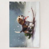 Beagle Weihnachtsschnee im Winter Puzzle (Vertikal)