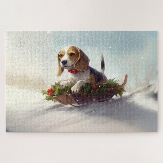 Beagle Weihnachtsschnee im Winter Puzzle (Horizontal)