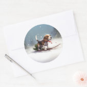Beagle Weihnachtsschnee im Winter Runder Aufkleber (Umschlag)