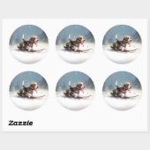Beagle Weihnachtsschnee im Winter Runder Aufkleber (Blatt)