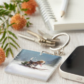 Beagle Weihnachtsschnee im Winter Schlüsselanhänger (Vorderseite rechts)