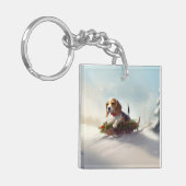 Beagle Weihnachtsschnee im Winter Schlüsselanhänger (Vorderseite links)
