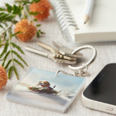 Beagle Weihnachtsschnee im Winter Schlüsselanhänger (Vorderseite rechts)