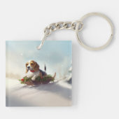 Beagle Weihnachtsschnee im Winter Schlüsselanhänger (Rückseite)