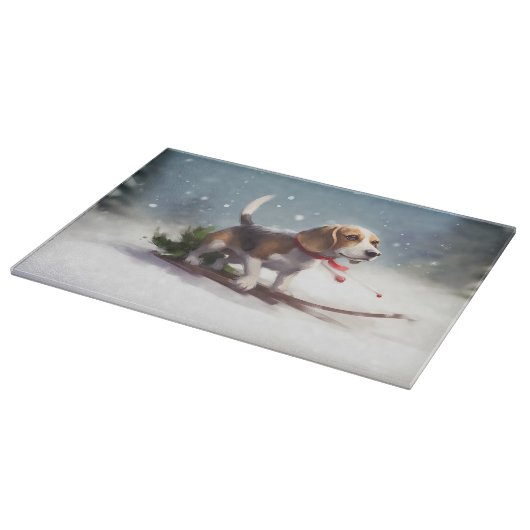 Beagle Weihnachtsschnee im Winter Schneidebrett (Ecke)