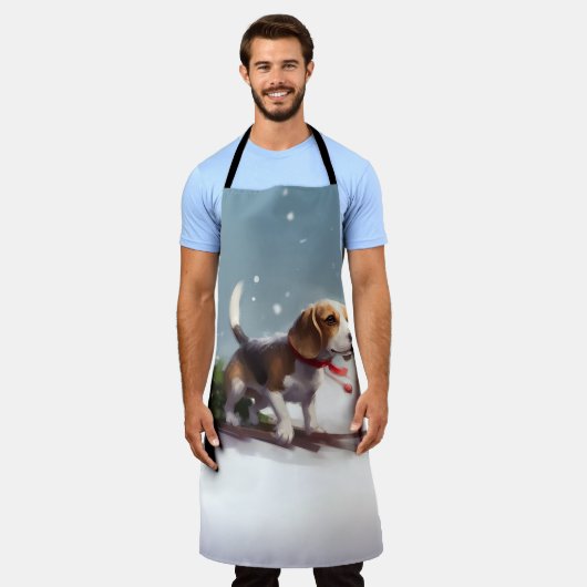 Beagle Weihnachtsschnee im Winter Schürze (Getragen)