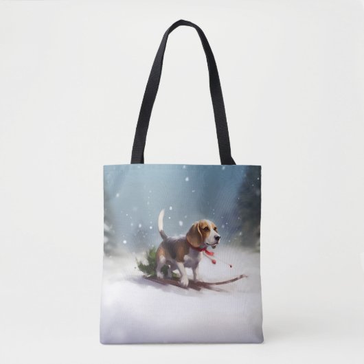 Beagle Weihnachtsschnee im Winter Tasche (Vorderseite)
