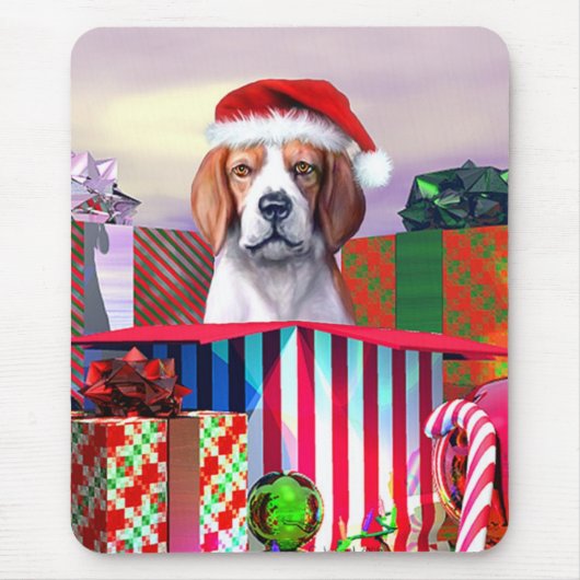 Beagle Weihnachtsüberraschung Mousepad (Vorne)