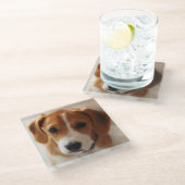 Beagle-Welpe 2 Glasuntersetzer (Schrägansicht)