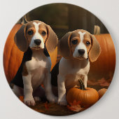 Beagle Welpe Herbst Kürbis Button (Vorderseite)