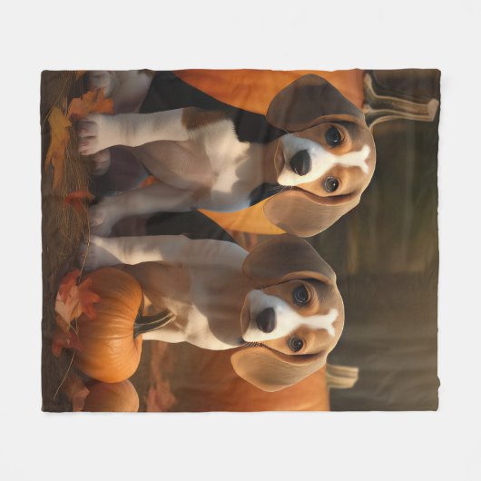Beagle Welpe Herbst Kürbis Fleecedecke (Vorderseite (Horizontal))