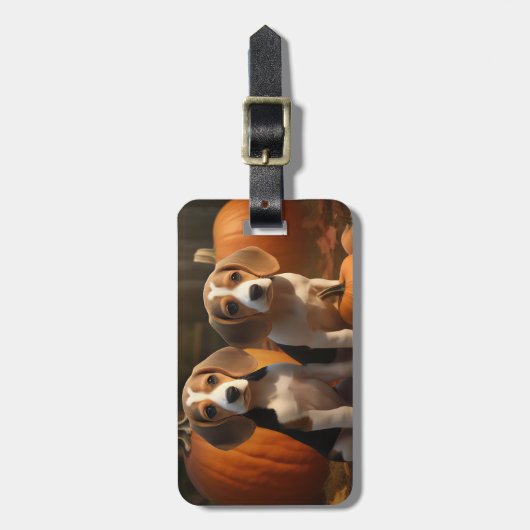 Beagle Welpe Herbst Kürbis Gepäckanhänger (Vorderseite vertikal)