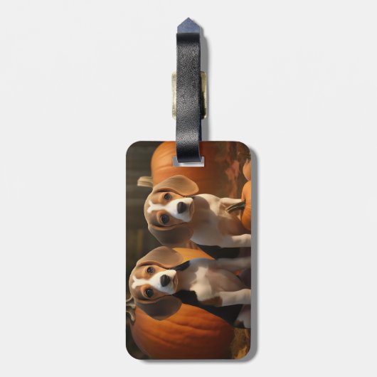 Beagle Welpe Herbst Kürbis Gepäckanhänger (Rückseite vertikal)