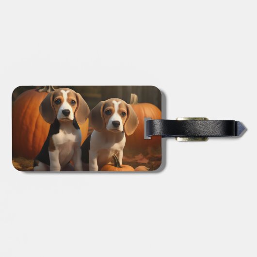 Beagle Welpe Herbst Kürbis Gepäckanhänger (Rückseite horizontal)