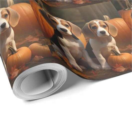 Beagle Welpe Herbst Kürbis Geschenkpapier (Rolleneckpunkt)