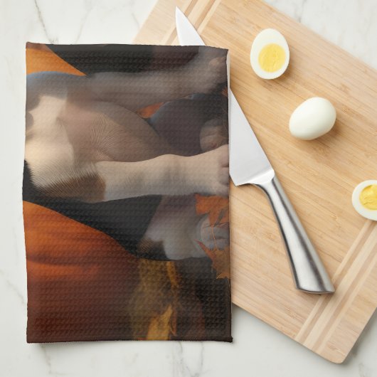 Beagle Welpe Herbst Kürbis Geschirrtuch (Viertel Falte)