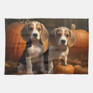 Beagle Welpe Herbst Kürbis Geschirrtuch