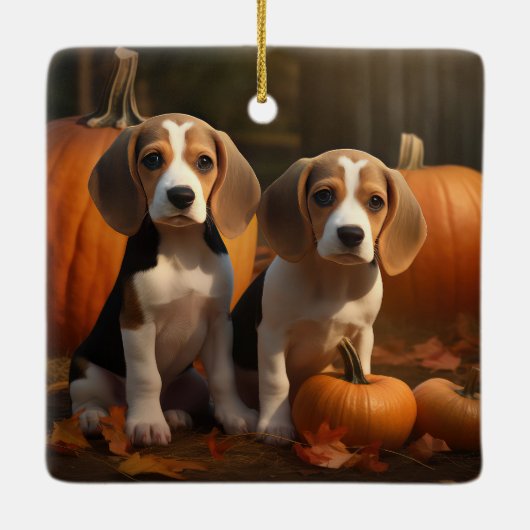 Beagle Welpe Herbst Kürbis Keramikornament (Rückseite)
