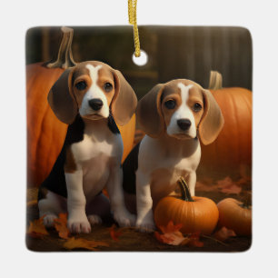 Beagle Welpe Herbst Kürbis Keramikornament