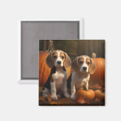Beagle Welpe Herbst Kürbis Magnet (Vorderseite/Rückseite)