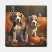 Beagle Welpe Herbst Kürbis Magnet (Vorne)