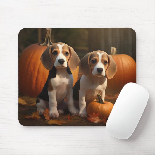 Beagle Welpe Herbst Kürbis Mousepad (Mit Mouse)