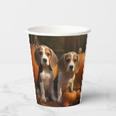Beagle Welpe Herbst Kürbis Pappbecher (Rückseite)
