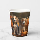 Beagle Welpe Herbst Kürbis Pappbecher (Vorderseite)
