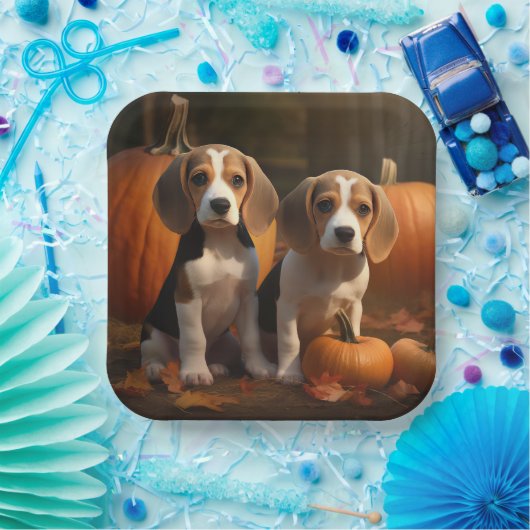 Beagle Welpe Herbst Kürbis Pappteller (Party)
