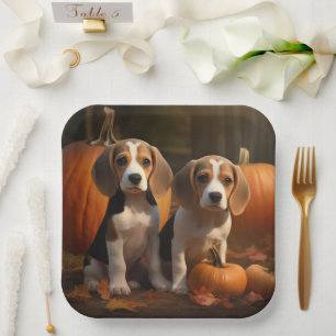 Beagle Welpe Herbst Kürbis Pappteller