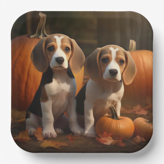 Beagle Welpe Herbst Kürbis Pappteller (Vorderseite)