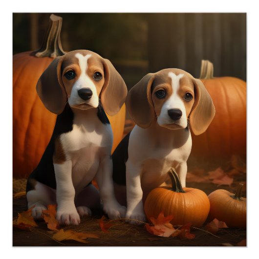 Beagle Welpe Herbst Kürbis Poster (Vorderseite)
