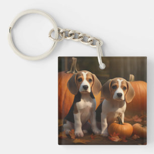 Beagle Welpe Herbst Kürbis Schlüsselanhänger