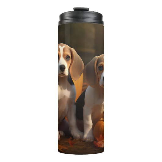 Beagle Welpe Herbst Kürbis Thermosbecher (Vorderseite)