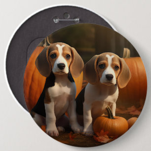 Beagle-Welpe Herbstfreude Kürbis Button
