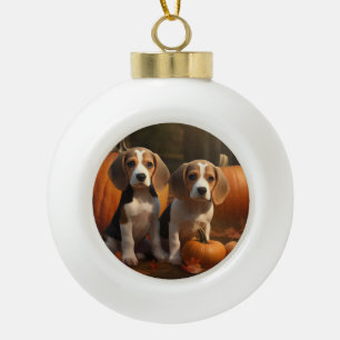 Beagle Welpe Herbstfreude Kürbis Keramik Kugel-Ornament